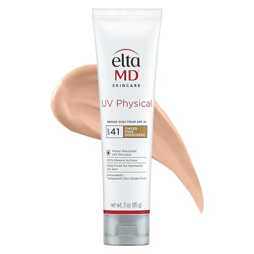 EltaMD UV Physical Tinted Broad-Spectrum SPF 41, Protector solar, Fórmula de óxido de zinc a base de minerales, resistente al agua, sin aceite, recomendada por dermatólogos, 85g