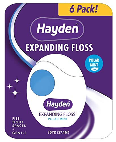 Hayden Clean+ - Hilo dental | paquete de 6 | menta polar con activos antisarro para un cuidado suave | 30 yardas por unidad