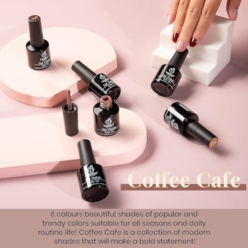 Beetles Gel Polish - Kit de esmalte de uñas en gel Beetles con luz UV, kit de inicio, colección Coffee Cafe, marrón neutro, beige, color malva, esmalte en gel, lámpara de uñas LED UV, base, capa superior de gel, bricolaje, regalo de manicura para el hogar