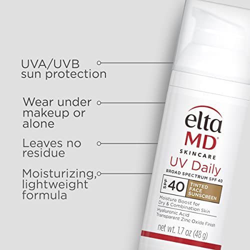 EltaMD UV Daily Tinted Facial Sunscreen Broad-Spectrum SPF 40 for Dry Skin, Dermatologist-Recommended Mineral-Based Zinc Oxide Formula, 1. 7 oz
