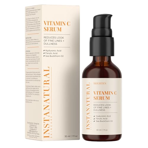 InstaNatural Vitamina C Serum con ácido hialurónico y Vit E – Fórmula natural y orgánica antiarrugas para la cara – círculo oscuro, línea fina y corrector de daños del sol – Restore & Boost Colágeno – 1 oz