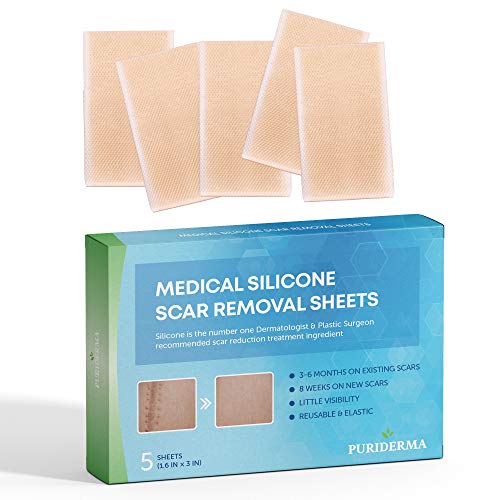 Puriderma Medical - Hojas de silicona para eliminar cicatrices (5 unidades) – Rápido y eficaz en queloides, cirugía, quemaduras, acné, cicatrices de sección C