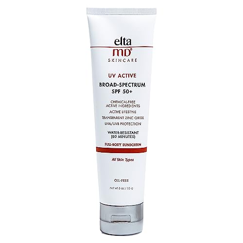 EltaMD UV Active Mineral Sunscreen Lotion Broad-Spectrum SPF 50+, Water-Resistant, Oil-Free, Non-Greasy, Full Body Sunscreen 3 fl. oz.