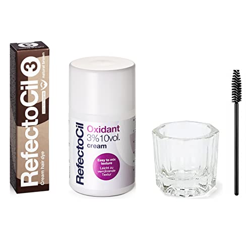 REFECTOCIL COLOR KIT- Natural Brown Cream Hair Dye+ Liquid Oxidant 3% 3.38 oz + Mixing Brush + Mixing Dish