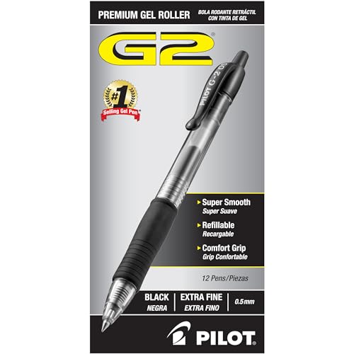 Pilot G2, Bolígrafo Retráctil, Tinta Gel Negra, Usa Repuesto, Doce Piezas (31002)