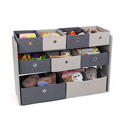 Humble Crew Organizador de juguetes para niños con 9 contenedores de tela de almacenamiento, color gris