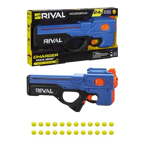 Nerf Rival Charger MXX-1200 - Pistola motorizada - Capacidad de 12 Vueltas, Velocidad de 100 FPS - Incluye 24 Rondas Oficiales Rival, Color Azul