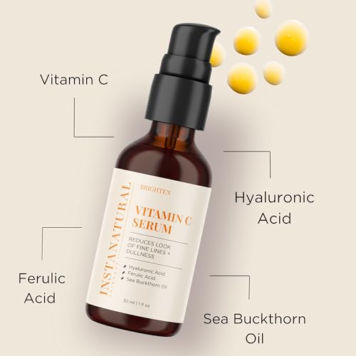 InstaNatural Vitamina C Serum con ácido hialurónico y Vit E – Fórmula natural y orgánica antiarrugas para la cara – círculo oscuro, línea fina y corrector de daños del sol – Restore & Boost Colágeno – 1 oz