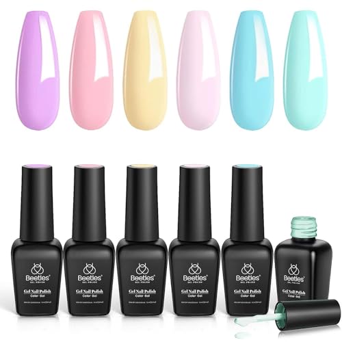 beetles Gel Polish - Set de esmaltes de uñas en gel pastel Beetles, esmalte en gel para primavera y verano, juego de esmalte en gel remojo, se requiere lámpara de uñas, 7,3 ml cada botella, decoración de Pascua, caja de regalo