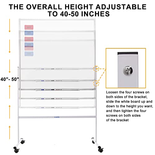 pizarrón blanca móvil magnética de borrado en seco con soporte, tablas blancas enrollables de doble cara sobre ruedas para el hogar, la oficina y la escuela
