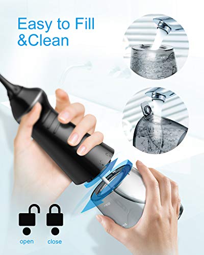 Nicefeel - Depósito de agua limpiable de 300 ml, recargable, 3 modos, irrigador oral con funda de punta para cuidado bucal