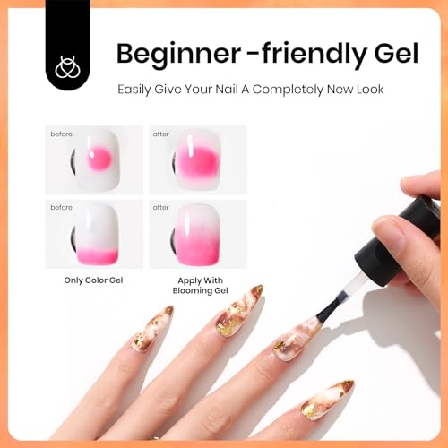 Beetles Nail Blooming Gel, 15ml Clear UV LED Blossom Gel Polish for Spreading Effect, Marble, Natural Stone, Watercolor, Floral Print Nail Art Design Manicure