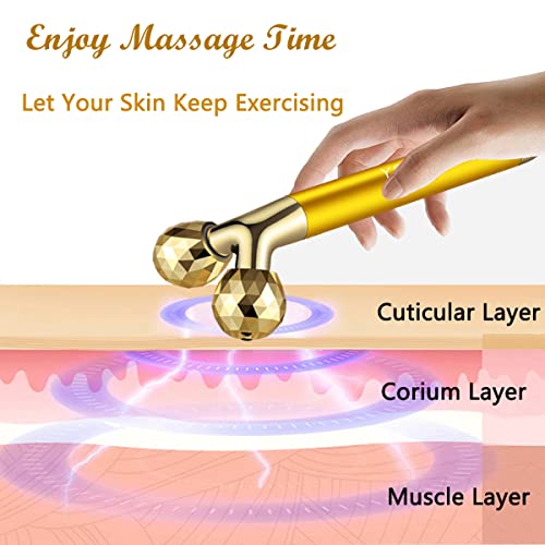 2-IN-1 Beauty Bar 24k Golden Pulse Facial Face Massager,3D Roller Electric Sonic Energy and T Shape Arm Eye Nose Head Massager Instant Face Lift,Anti-Wrinkles,Skin Tightening,Face Firming