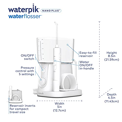 Waterpik - Hilo de agua para dientes, eléctrico portátil para viajes y hogar, Nano Plus, WP-320