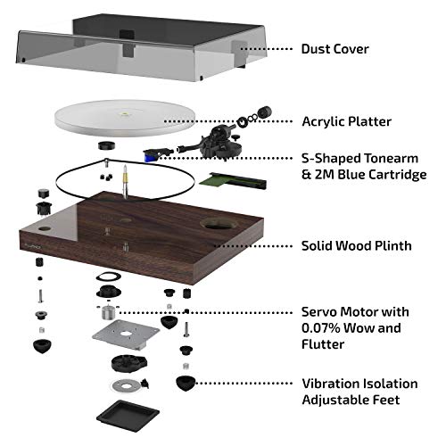 Fluance RT85 Reference High Fidelity Vinyl Turntable Record Player with Ortofon 2M Blue Cartridge, Acrylic Platter, Speed Control Motor, Solid Wood Plinth, Vibration Isolation Feet - Walnut