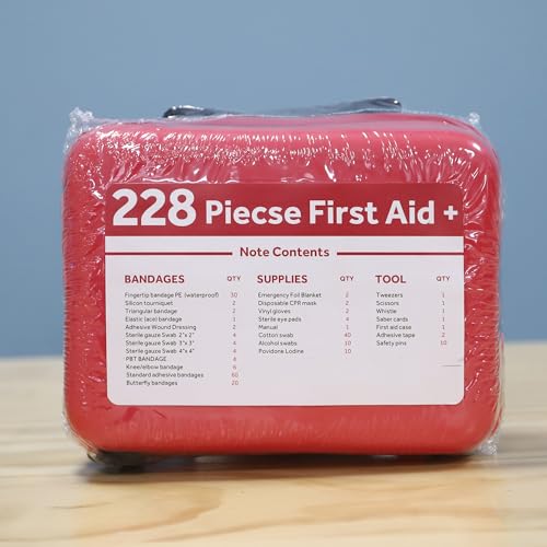 Compact First Aid Kit (228pcs) Designed For Family Emergency Care. Waterproof EVA case&Bag is Ideal for the Car,Home,boat,School, Camping, Hiking,Travel,Office,Sports,Hunting. Protect Your Loved Ones