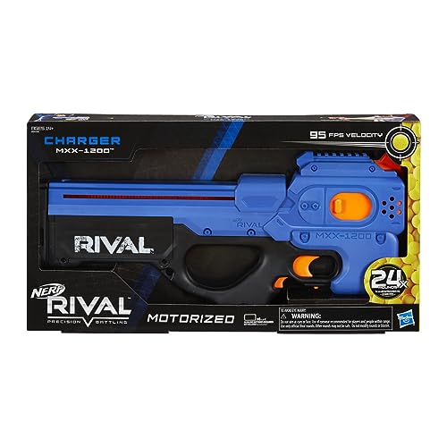 Nerf Rival Charger MXX-1200 - Pistola motorizada - Capacidad de 12 Vueltas, Velocidad de 100 FPS - Incluye 24 Rondas Oficiales Rival, Color Azul