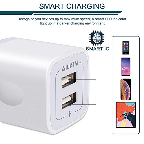 USB Wall Charger, [2-Pack] 5V/2.1AMP AILKIN 2-Port USB Wall Charger Home Travel Plug Power Adapter Charging Box for iPhone 14 13 12 Pro MAX Mini SE 11 11Pro XS XR X 8 Plus, Samsung Galaxy, LG, Moto