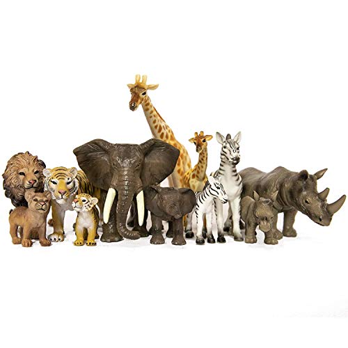 SANDBAR TOYS Safari Animals Set (12 Piece) - Wild Animals, Baby Animals, Zoo Animals, Jungle Animals, and African Animals - Educational Child Development Toy - Kids, Toddlers, Children Toy Figures