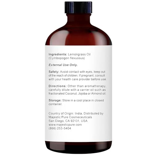 Majestic Pure Lemongrass Essential Oil, 100% Pure and Natural with Therapeutic Grade, Premium Quality Lemongrass Oil, 4 Fl. Oz.