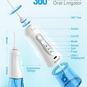 Nicefeel 300ML Portable and USB Rechargeable Oral Irrigator for Travel IPX7 Waterproof Water Flossing with 4 Jet Tips for Home