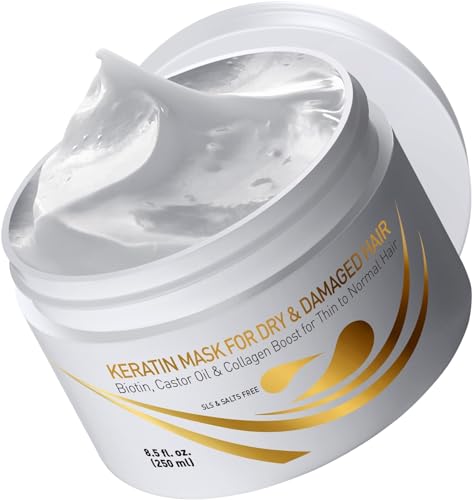 Vitamins Tratamiento para Cabello Maltratado y Seco con Keratina - Mascarilla Hidratante para Cabello Fino con Aceite de Argán, Aceite de Coco y Aceite de Ricino - Voluminizador Anti Frizz