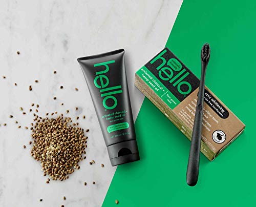 Hello Oral Care Activated charcoal + hemp sls free whitening toothpaste and black bpa-free toothbrush