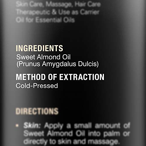 Majestic Pure Sweet Almond Oil, Super Triple A Grade Quality, 100% Pure and Natural from Spain, Cold Pressed , 16 fl oz.