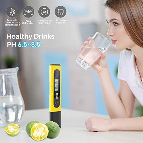Medidor digital de pH – 0,01 PH de alta precisión de calidad del agua PH 0,0-14,0 PH Monitor ATC Pocket Pen Analyzer Pool Water Aquarium Pocket Pocket Portable (amarillo)