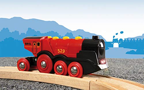 BRIO World 33592 Mighty Red Action Locomotora | Tren de Juguete a Pilas con Efectos de luz y Sonido para niños a Partir de 3 años