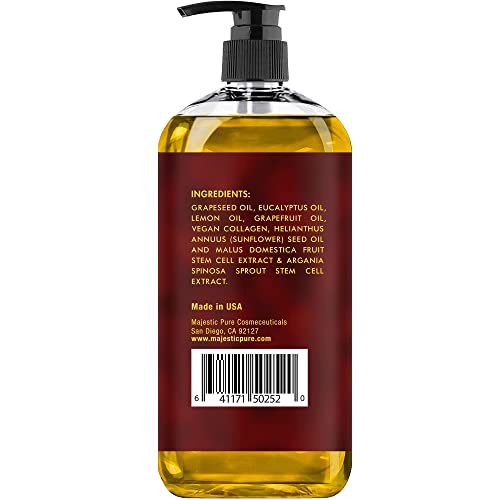 Majestic Pure Natural Cellulite Massage Oil, Unique Blend of Massage Essential Oils - Improves Skin Firmness, More Effective Than Cellulite Cream, 8 fl oz