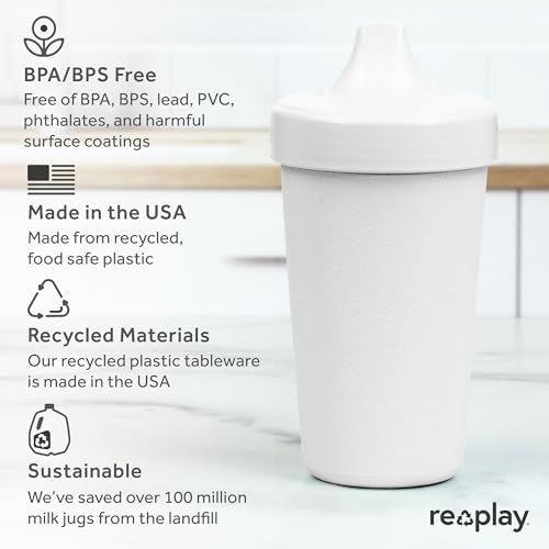 Re-Play Made in USA 10 oz tazas sin derrames para bebés, niños pequeños y niños | Hecho de jarras de leche recicladas ecológicas | Libre de BPA | Apto para lavavajillas | (3 unidades)