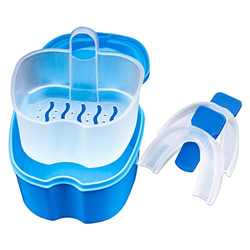 Protector bucal para dientes de molienda, protector dental nocturno para TMJ, clenching y bruxismo. Paquete de 2 con soporte en seco, color transparente, sin BPA, recortable y modable.