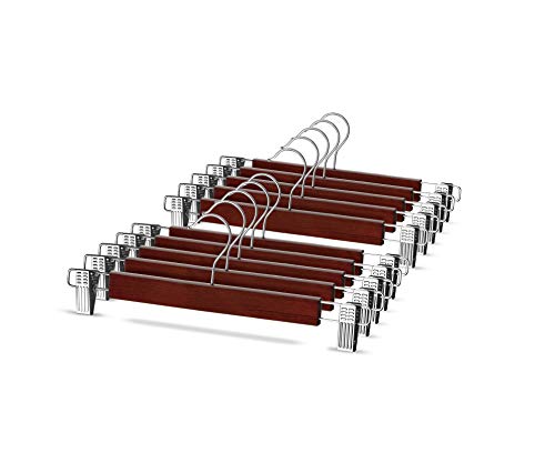 ZOBER Perchas de madera de alta calidad para pantalones con clips de metal con clip de agarre para pantalones, acabado liso de madera maciza, gancho giratorio de 360° – gancho de clip para pantalones, faldas, pantalones