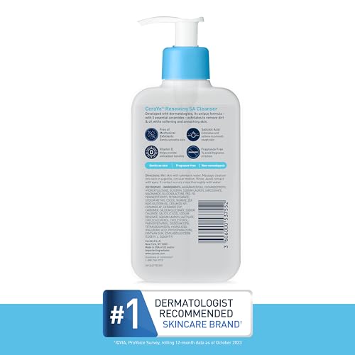 CeraVe Salicylic Acid Cleanser - 8 onzas | Renovación de lavado facial exfoliante con vitamina D para pieles ásperas y con baches | El embalaje puede variar