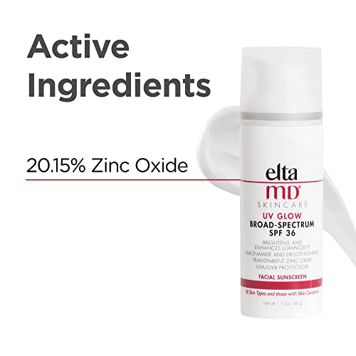 EltaMD UV Glow Moisturizer with SPF Face Sunscreen Broad-Spectrum SPF 36, Non-Greasy, Mineral Face Sunscreen with Zinc Oxide, 1.7 oz