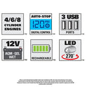STANLEY Arrancador automotriz de 1200 amperios máximos, Potencia portátil, Puerto USB de 2.1A/10W, compresor de Aire de 120 PSI
