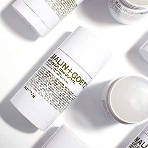 Malin + Goetz Desodorante de eucalipto bergamota, ingredientes naturales, eficaz contra el olor y el sudor, todo tipo de piel, sin residuos ni manchas, sin aluminio, alcohol, bicarbonato de sodio, parabenos, 2.6 onzas líquidas