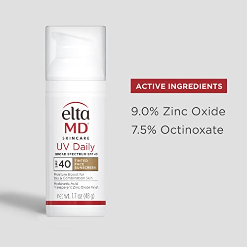 EltaMD UV Daily Tinted Facial Sunscreen Broad-Spectrum SPF 40 for Dry Skin, Dermatologist-Recommended Mineral-Based Zinc Oxide Formula, 1. 7 oz