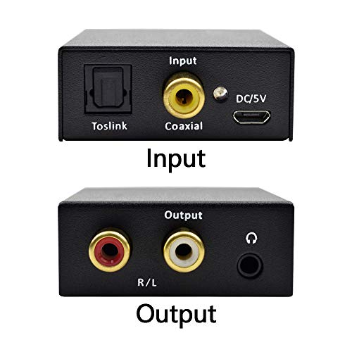 hanstend DAC - Convertidor de Audio Digital a analógico SPDIF coaxial Toslink a analógico estéreo L/R RCA 3,5 mm Jack Adaptador de Audio con Cable óptico PS3 Xbox HD DVD PS4 Amps