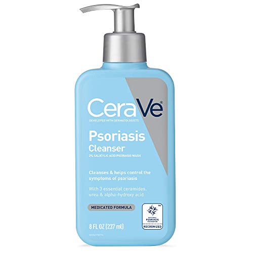 Limpiador CeraVe para tratamiento de psoriasis, 8 onzas, con ácido salicílico y urea para piel seca, alivio de picor, sin fragancia
