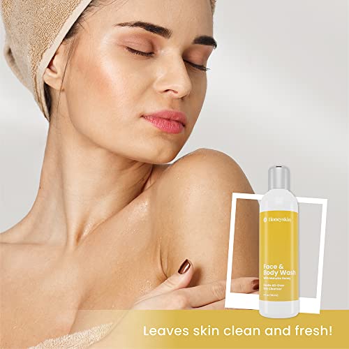 Gentle Moisturizing Organic Face & Body Wash (4 oz) Manuka Honey, Eczema, Psoriasis, Acne, Rosacea, Aloe Vera, Botanicals, No Parabens, No Sulfates, No Fragrance, Non-Allergenic by Honeyskin