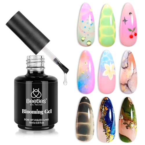 Beetles Nail Blooming Gel, 15ml Clear UV LED Blossom Gel Polish for Spreading Effect, Marble, Natural Stone, Watercolor, Floral Print Nail Art Design Manicure