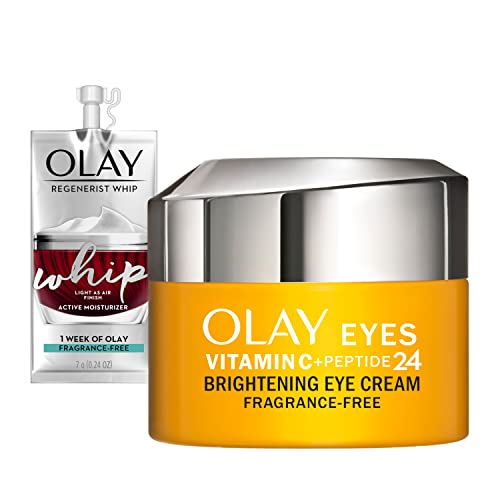 Olay Vitamin C + Peptide 24 Eye Cream, Fragrance-Free, 0.5 oz + Whip Face Moisturizer Travel/Trial Size Mothers Day Gifts Set