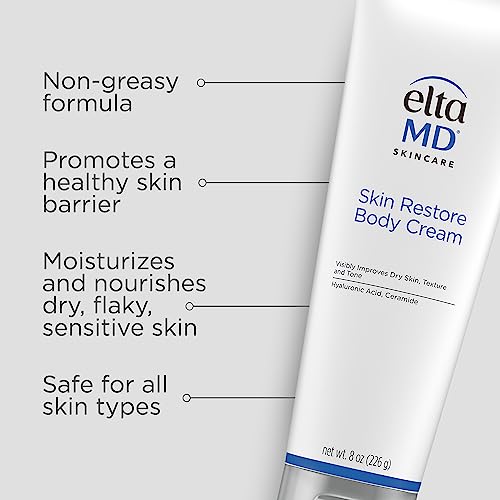 EltaMD Crema corporal rica en humedad con ácido hialurónico para piel seca, escamosa y sensible, loción corporal recomendada por dermatólogos con mantequilla de mango