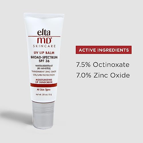 EltaMD bálsamo labial UV con protección solar de amplio espectro SPF 31, resistente al agua, fórmula de óxido de zinc a base de minerales recomendada por dermatólogos, 0.28 onzas