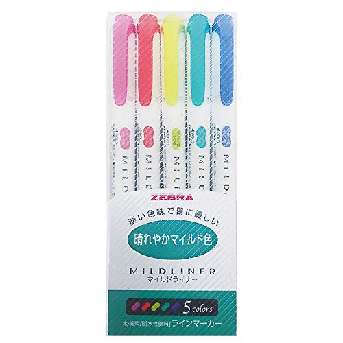 Zebra WKT7-5C-HC - Juego de 5 rotuladores fluorescentes de colores brillantes