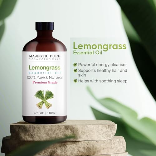 Majestic Pure Lemongrass Essential Oil, 100% Pure and Natural with Therapeutic Grade, Premium Quality Lemongrass Oil, 4 Fl. Oz.