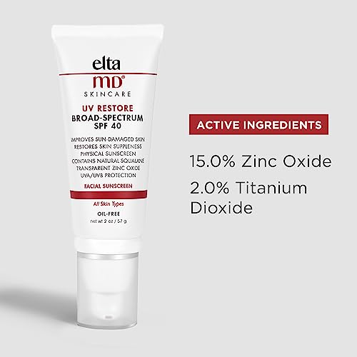 EltaMD UV Restore Anti Aging Face Moisturizer For Women Broad-Spectrum SPF 40, Face Sunscreen, Anti Aging Moisturizer to Improve Sun Damaged Skin, Oil Free, Fragrance Free, Non Greasy,2 fl. oz.
