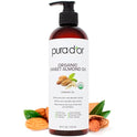 PURA D'OR Organic Sweet Almond Oil (16oz) USDA Certified 100% Pure & Natural Carrier Oil - Hexane Free - Skin & Face - Facial Polish, Full Body, Massages, DIY Base (Packaging may vary)
